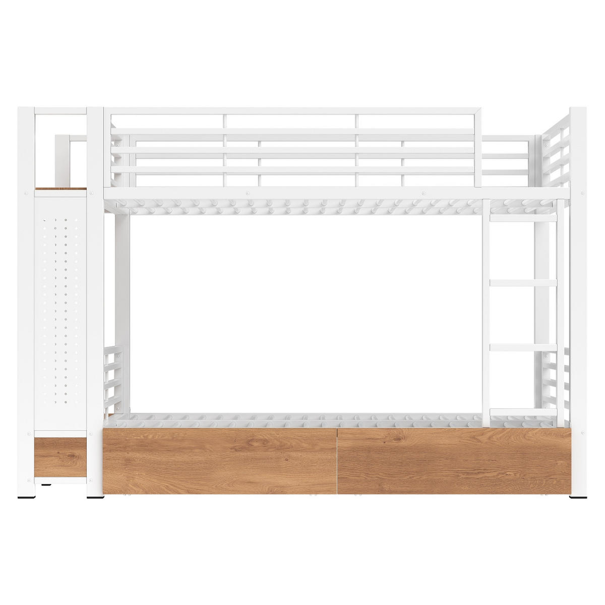 ETAGENBETT 90/200 cm Weiß mit 4 Schubladen, LED-Lichtleiste und Kleiderstange - Weiß, Metall (90/200cm) - Oxeza