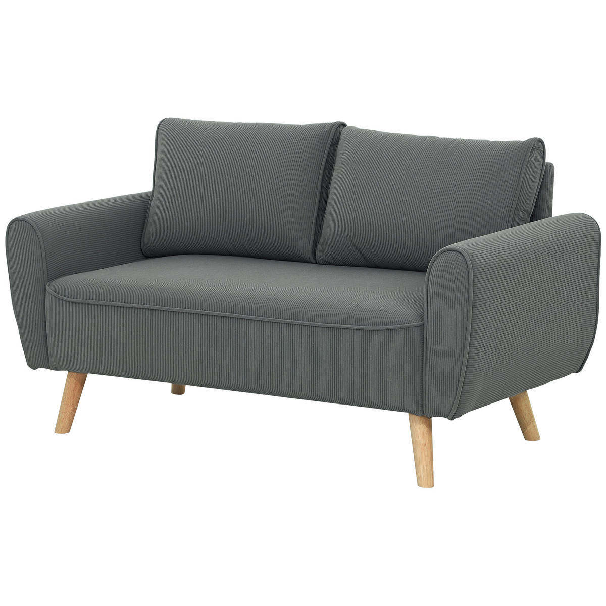 ZWEISITZER-SOFA DE-06481 Cordbezug, 2 Rückenkissen, 25 cm Polsterung Anthrazit - Dunkelgrau, Holz/Textil (145/78/75cm) - ComfortXL