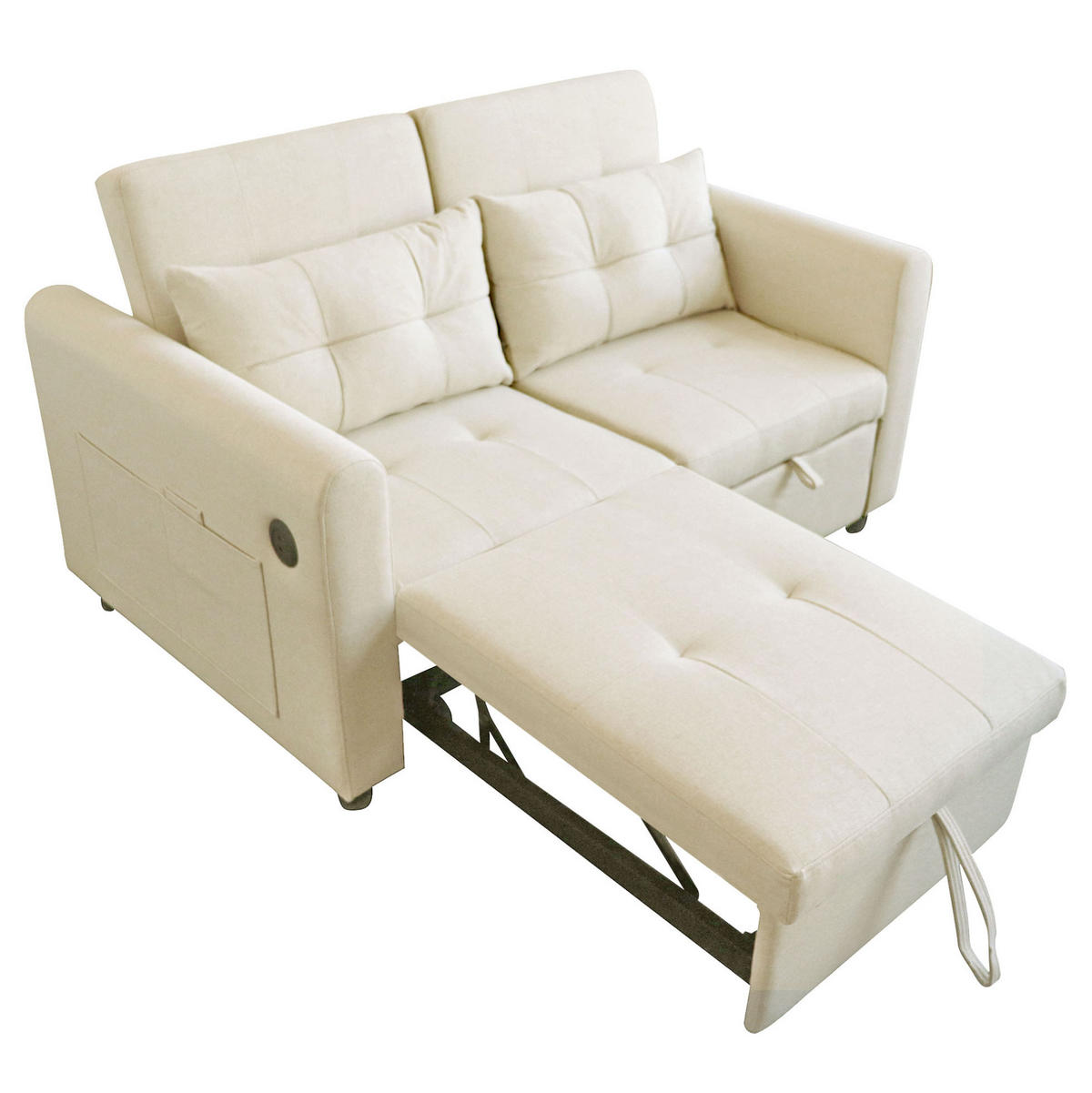 SCHLAFSOFA 3-in-1 Baumwoll-Leinen ausziehbar mit Rückenlehne 120/160/180 Grad Beige 142/85/83 cm - Beige, Textil (85/83/142cm) - Redom
