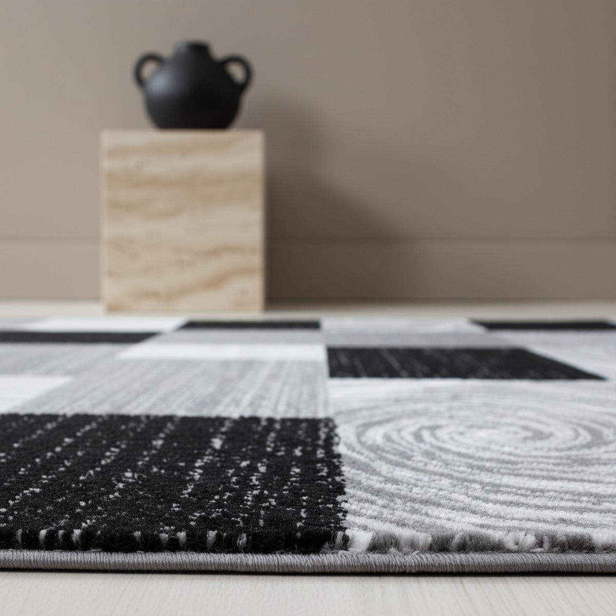 TEPPICH Handwäsche Kurzflor Abstrakte Karos Polypropylen Wohnzimmer Schwarz Rechteckig 240x340 - Schwarz, Textil (240/340cm) - KADIMA DESIGN