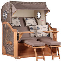 STRANDKORB Baltikum Teak 2,5 Sitzer - Taupe/Braun, Holz/Metall (142/170/95cm) - Mr. Deko