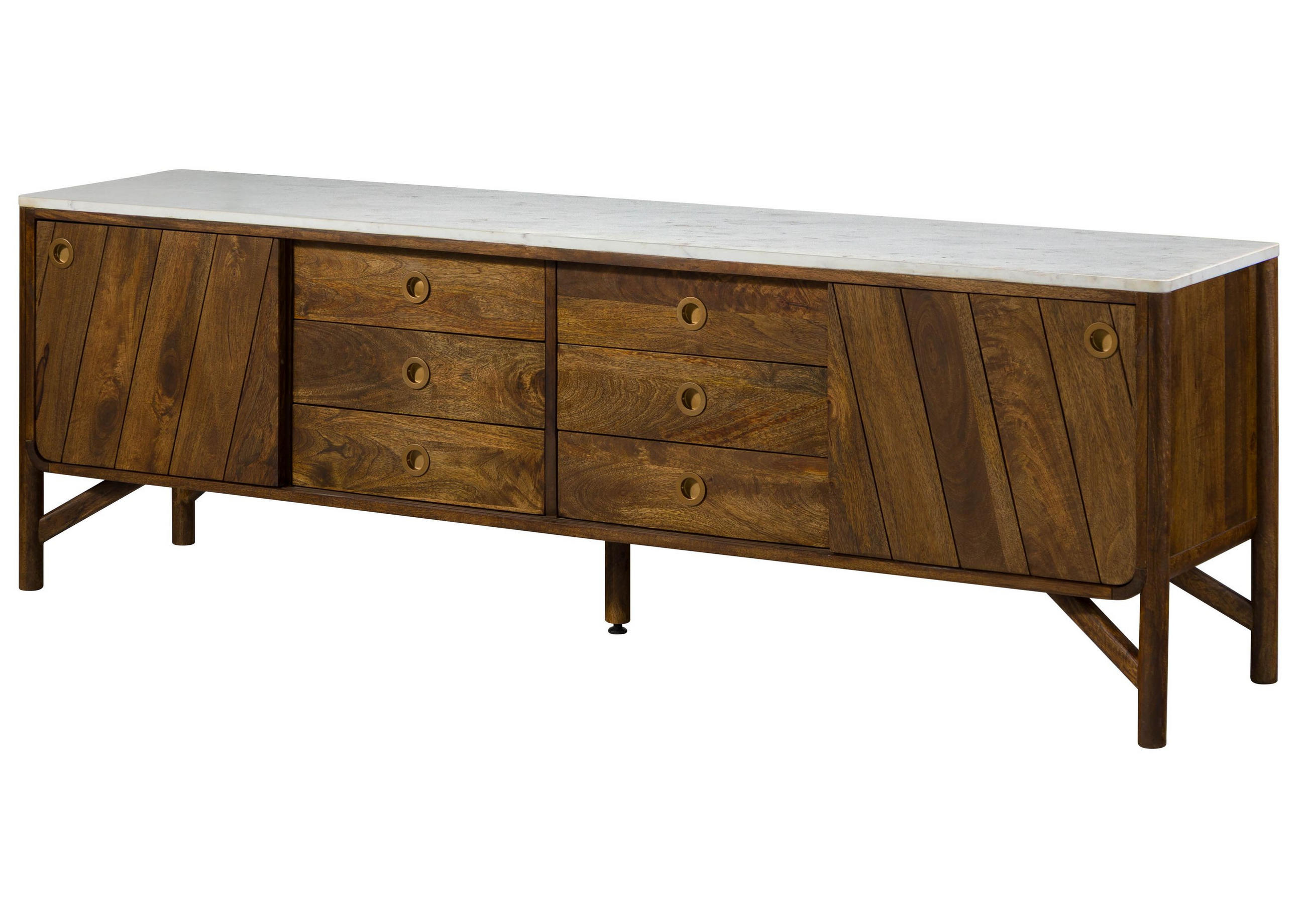 SIDEBOARD Mango 200x45x65 braun geölt / echter Marmor LOS ANGELES #13 - Braun, Holz (200/65/45cm) - Massivmoebel24