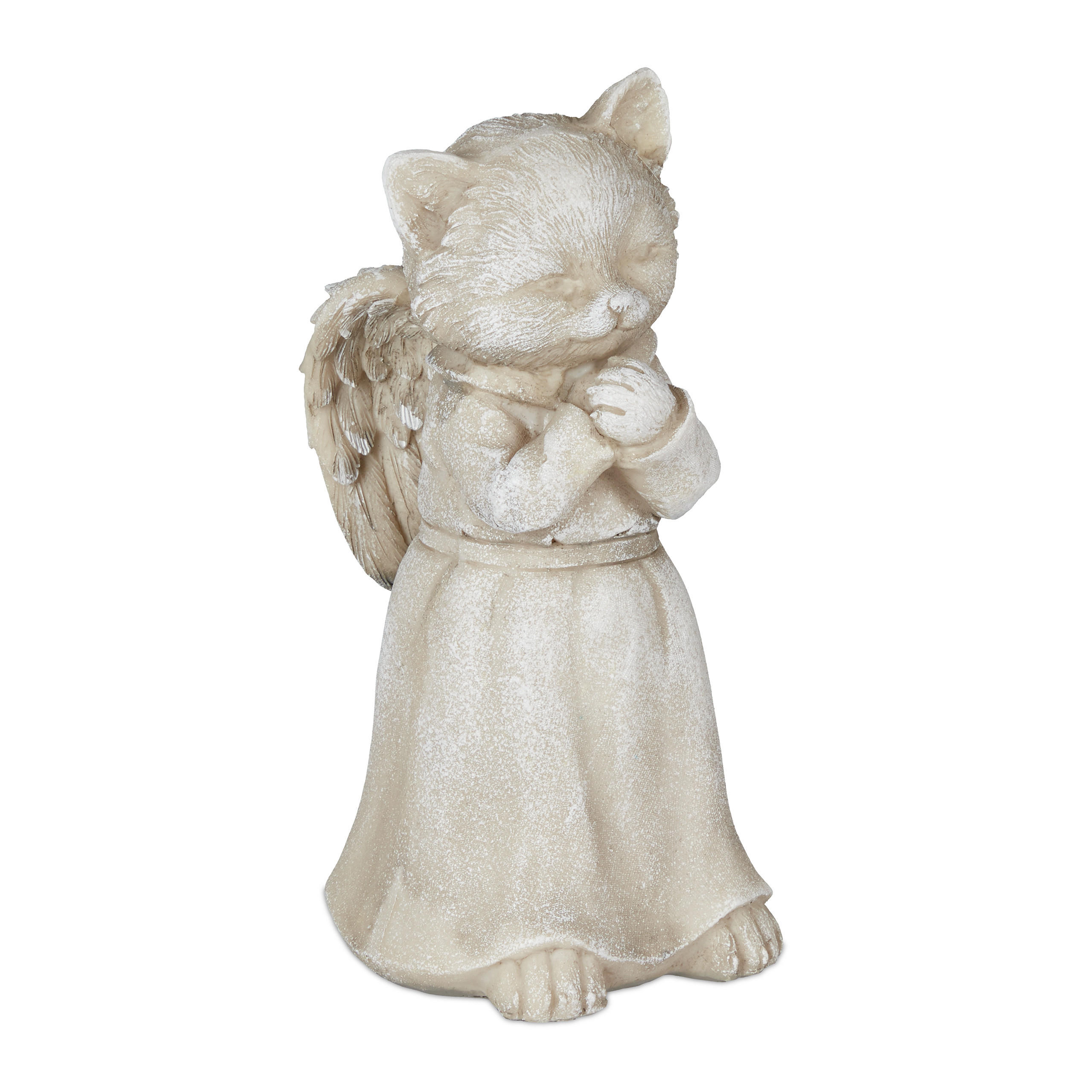 Relaxdays NÁHROBNÍK Krémová kočičí anděl Polyresin odolný vůči povětrnosti 18x8,5x9 cm