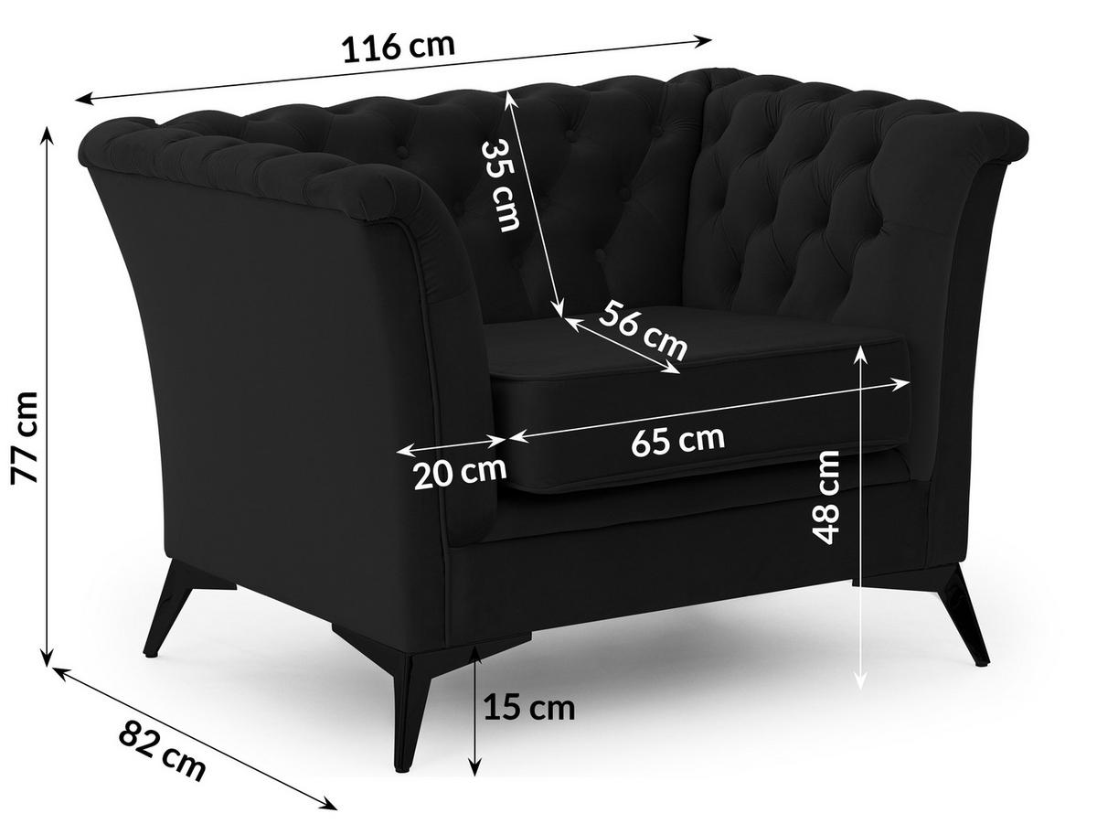 CHESTERFIELD-SESSEL Whitby Schwarz Samt mit schwarzen Füßen - Schwarz, Holz/Textil (116/78/82cm) - S-Style Möbel