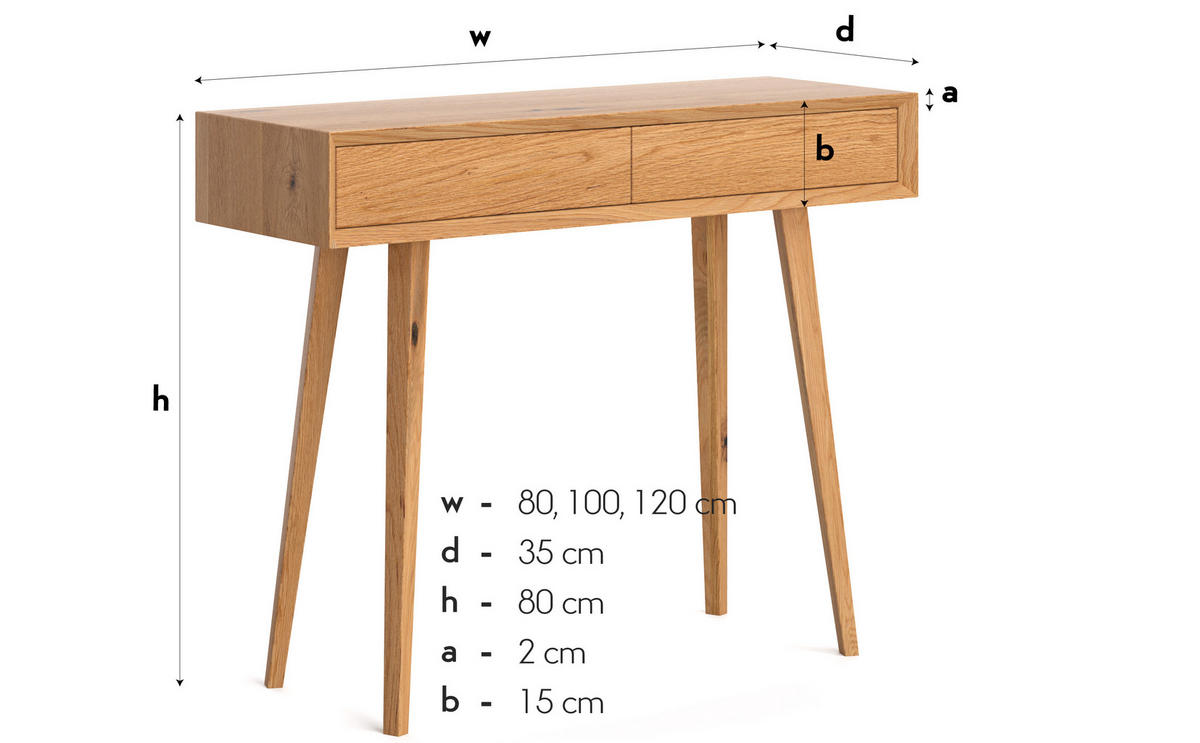 KONSOLENTISCH Quatro aus massivem Eichenholz 120 cm - Eichefarben/Braun, Holz (120/35/80cm) - Danzz