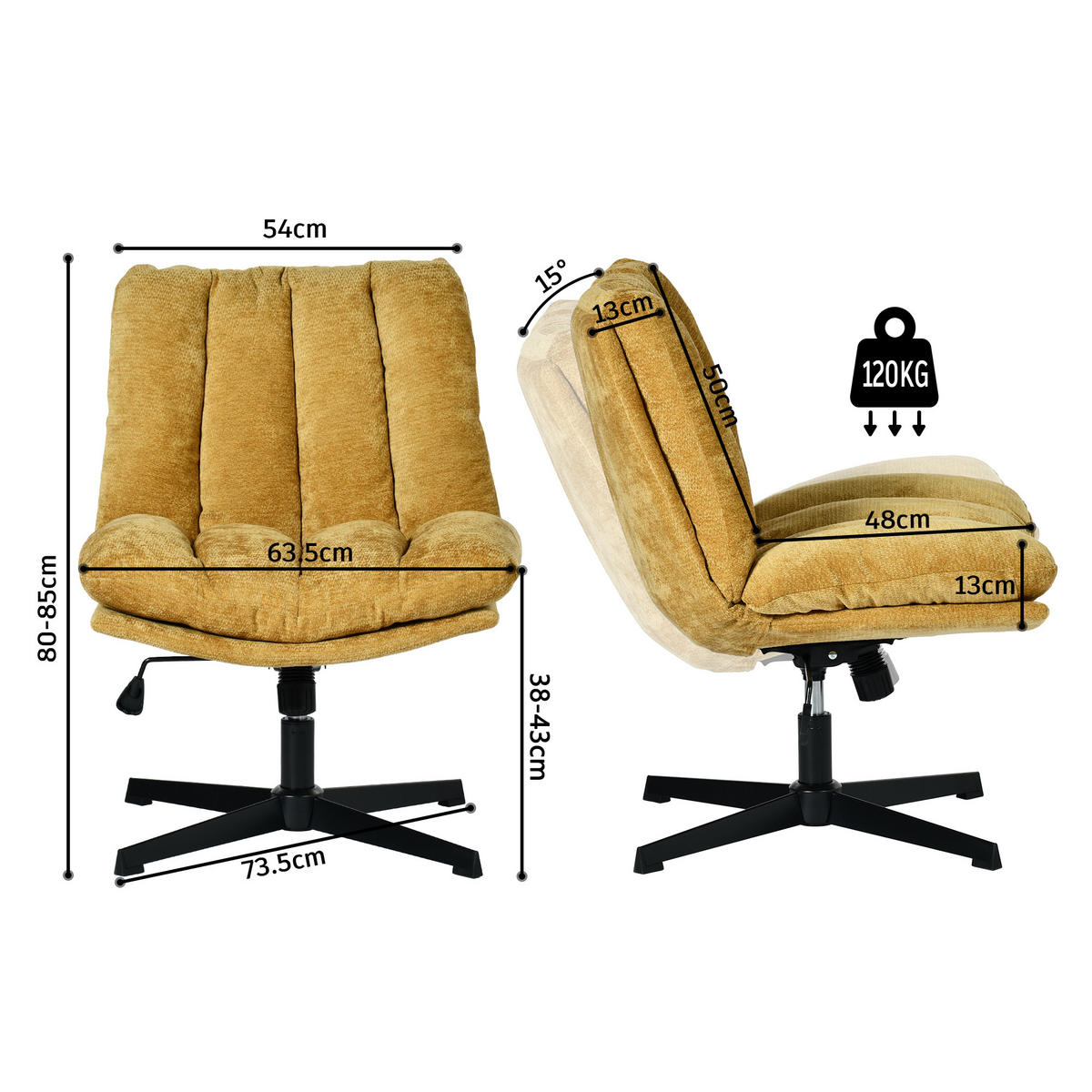 GEPOLSTERTER Drehstuhl Gelb - Gelb, Textil (63.5/85/73.5cm) - Meubles Cosy