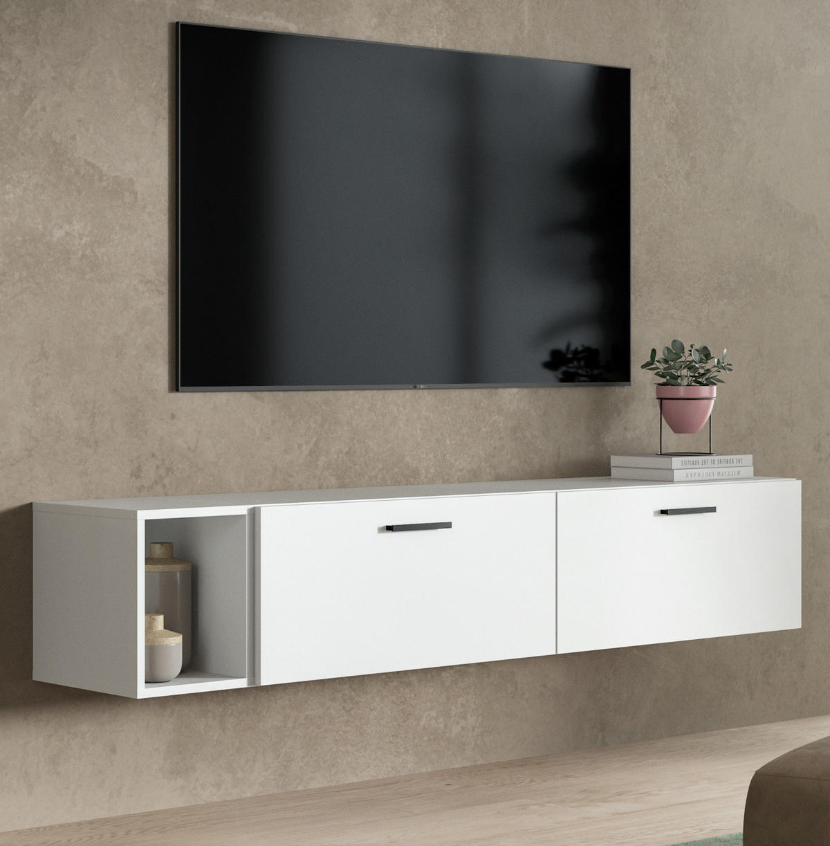 TV-LOWBOARD weiß 176 cm, TV Unterteil hängend / stehend - Schwarz/Weiß, Holzwerkstoff/Kunststoff (176/32/34cm) - Inn.Furn
