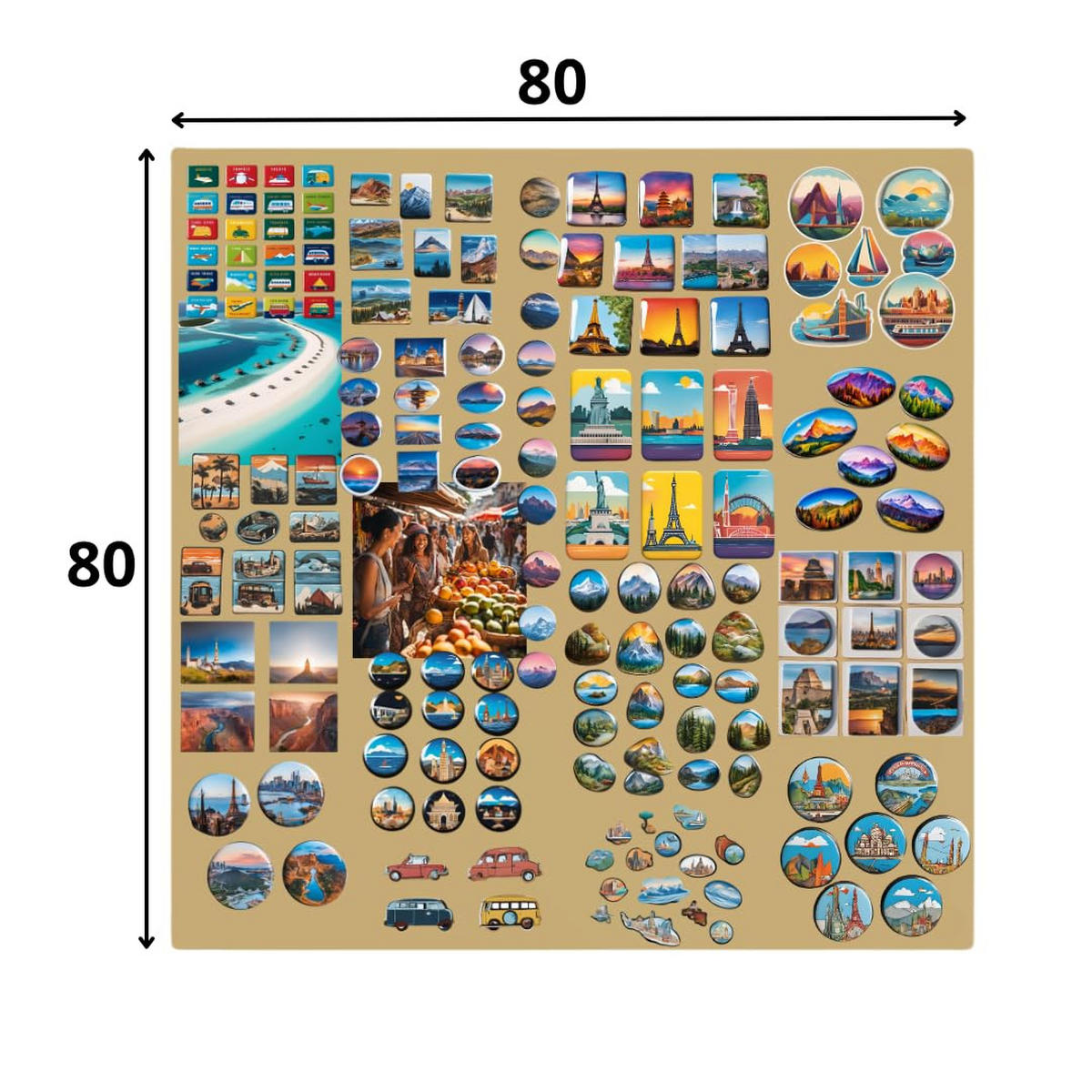 MAGNETTAFEL Klein & Groß Gold 80x80 cm - Magnetisches Stahlboard für Magnete, Fotos und Notizen, Beschreibbar - Goldfarben, Metall (80/80/0.7cm) - ANWICAR