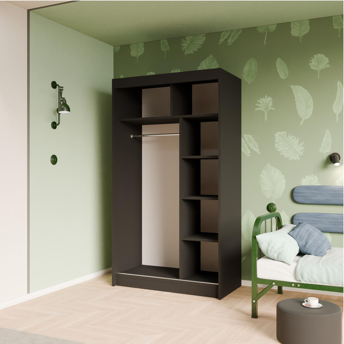 SCHIEBETÜRENSCHRANK ELIS - Schwarz/Grau, Holzwerkstoff (120/215/61cm) - Meblini