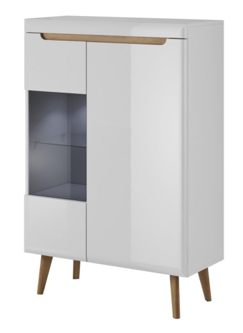 VITRINE Weiß Riviera Eiche Nordan LED 90 cm - Eichefarben/Weiß, Holzwerkstoff (90/134/40cm) - Sepro Meble