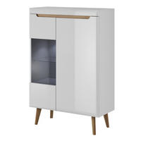 VITRINE Weiß Riviera Eiche Nordan LED 90 cm - Eichefarben/Weiß, Holzwerkstoff (90/134/40cm) - Sepro Meble
