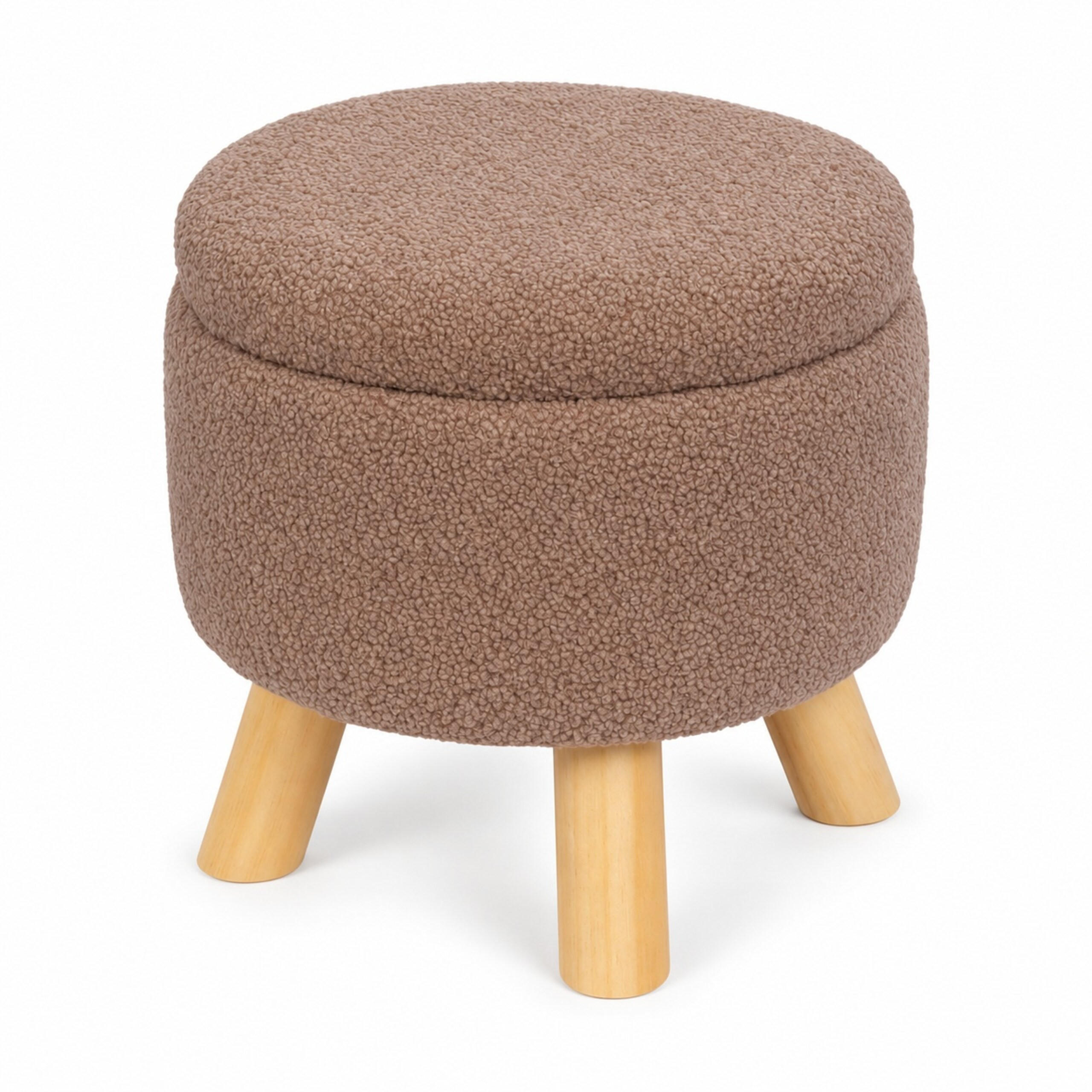 TABURET Hnědá teddy látka s úložným prostorem 30x33 cm - hnědá, dřevo/kompozitní dřevo (33/30/33cm) - Relaxdays