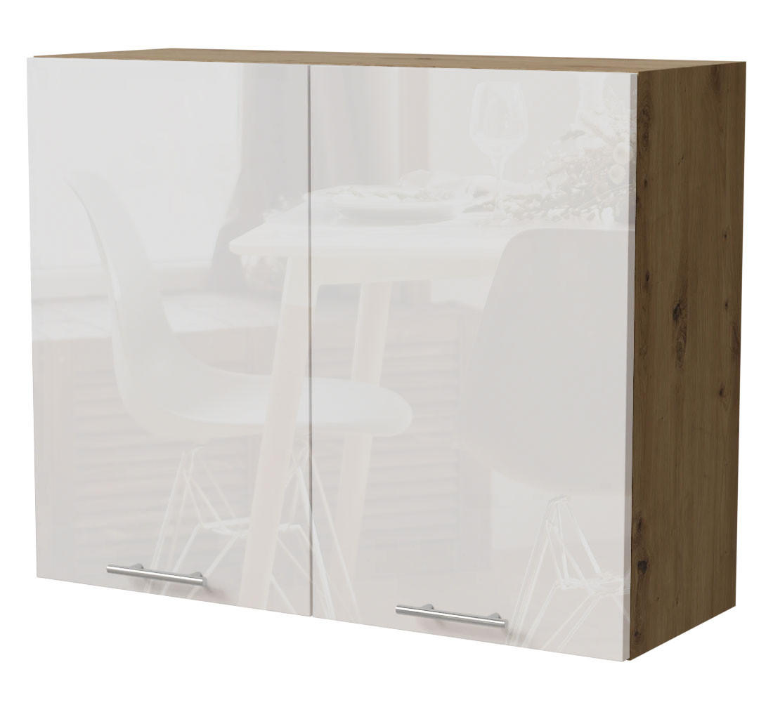Feldmann-Wohnen Küchenhängeschrank Weiß Hochglanz, Eiche Artisan 90x72x32.5 cm