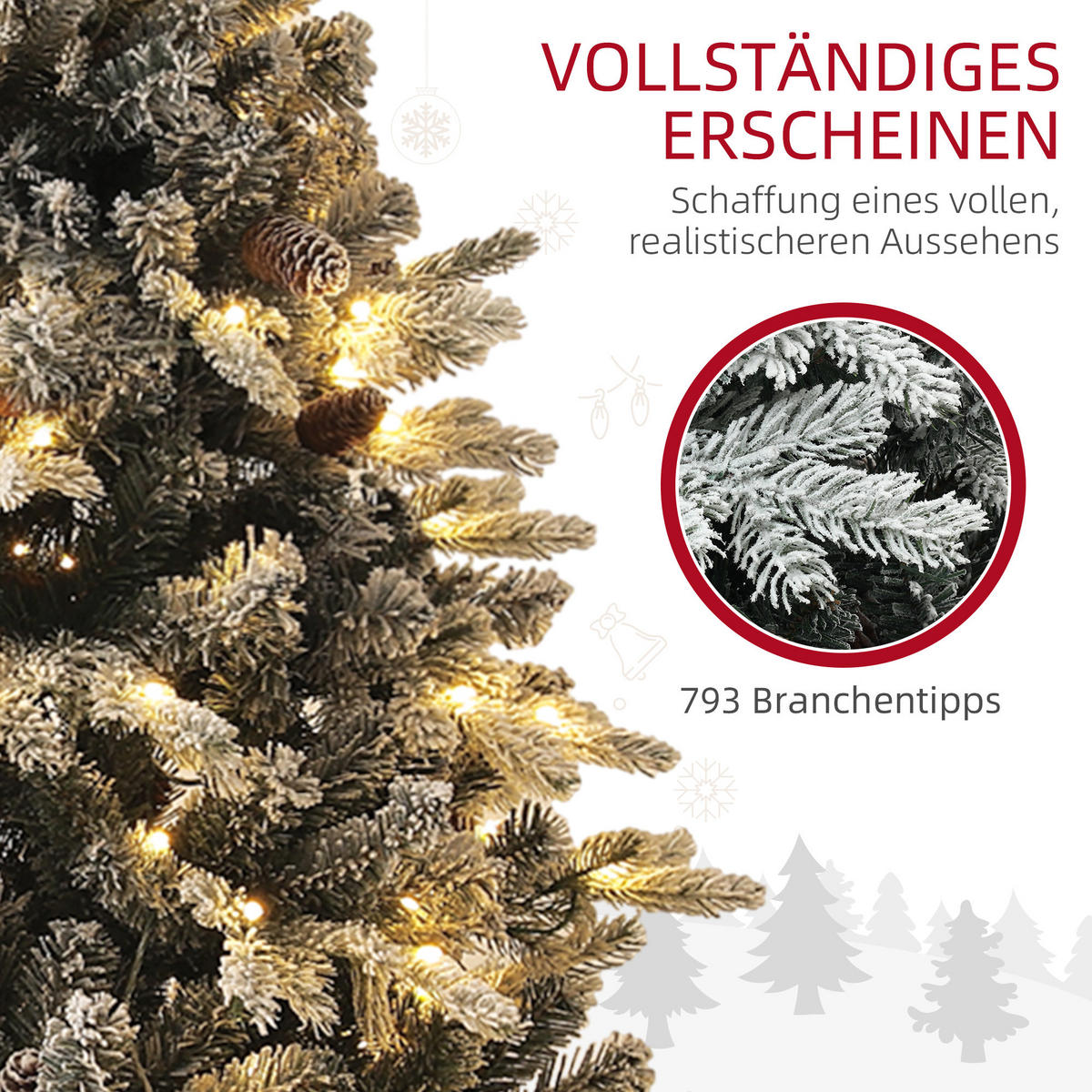 KÜNSTLICHER Weihnachtsbaum, 180 cm Christbaum mit 793 Spitzen für Weihnachten - Grün, Kunststoff (180cm) - HOMCOM