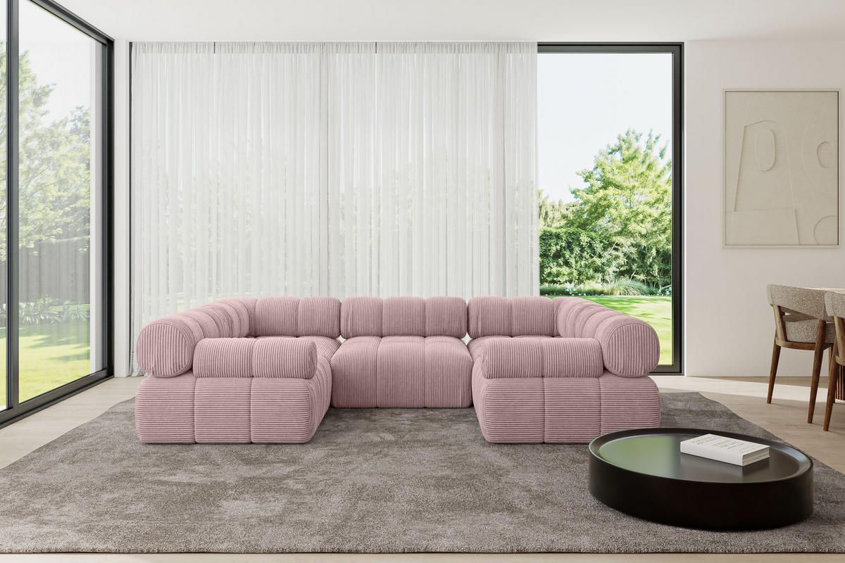 WOHNLANDSCHAFT modulares Sofa Birno-U1 - 285x190x70 cm Rosa Cord - Rosa, Holzwerkstoff/Textil (285/70/190cm) - ALTDECOR