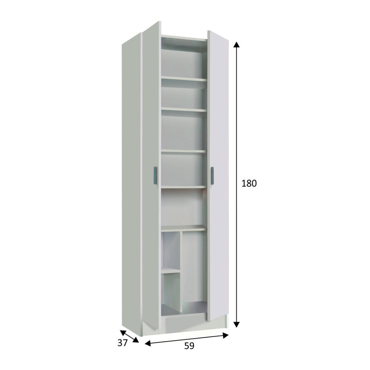 SCHRANK 2-türig, weiß 58,5/181/37 cm - Weiß, Holzwerkstoff (37/180/11.5cm) - Calicosy
