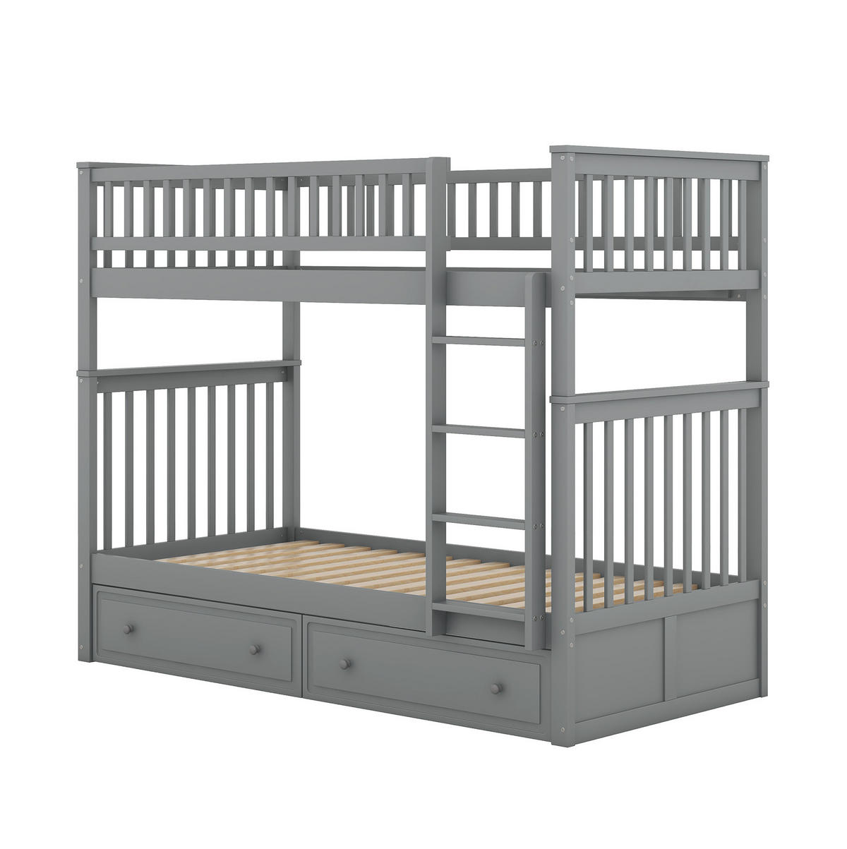 ETAGENBETT 90/200 cm Grau aus Kiefer mit 2 Schubladen - Grau, Holz (90/200cm) - BEAOK
