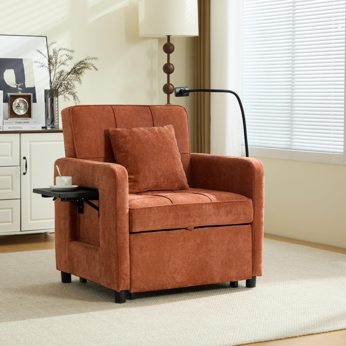 FERNSEHSESSEL Relaxsessel,Polsterliege mit Stauraum,Chenille,Orange - Orange, Textil (79/83/167cm) - LVHOM