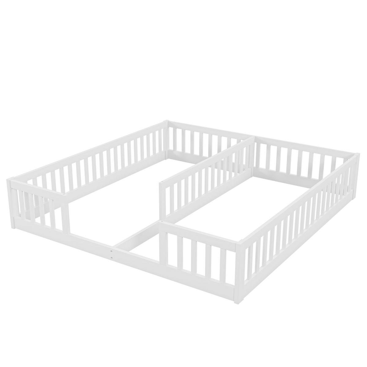 KINDERBETT aus Kiefernholz und MDF 180x200 cm Weiß mit Sicherheitsgitter für 2 Kinder - Weiß, Holzwerkstoff (90/200cm) - Modfu