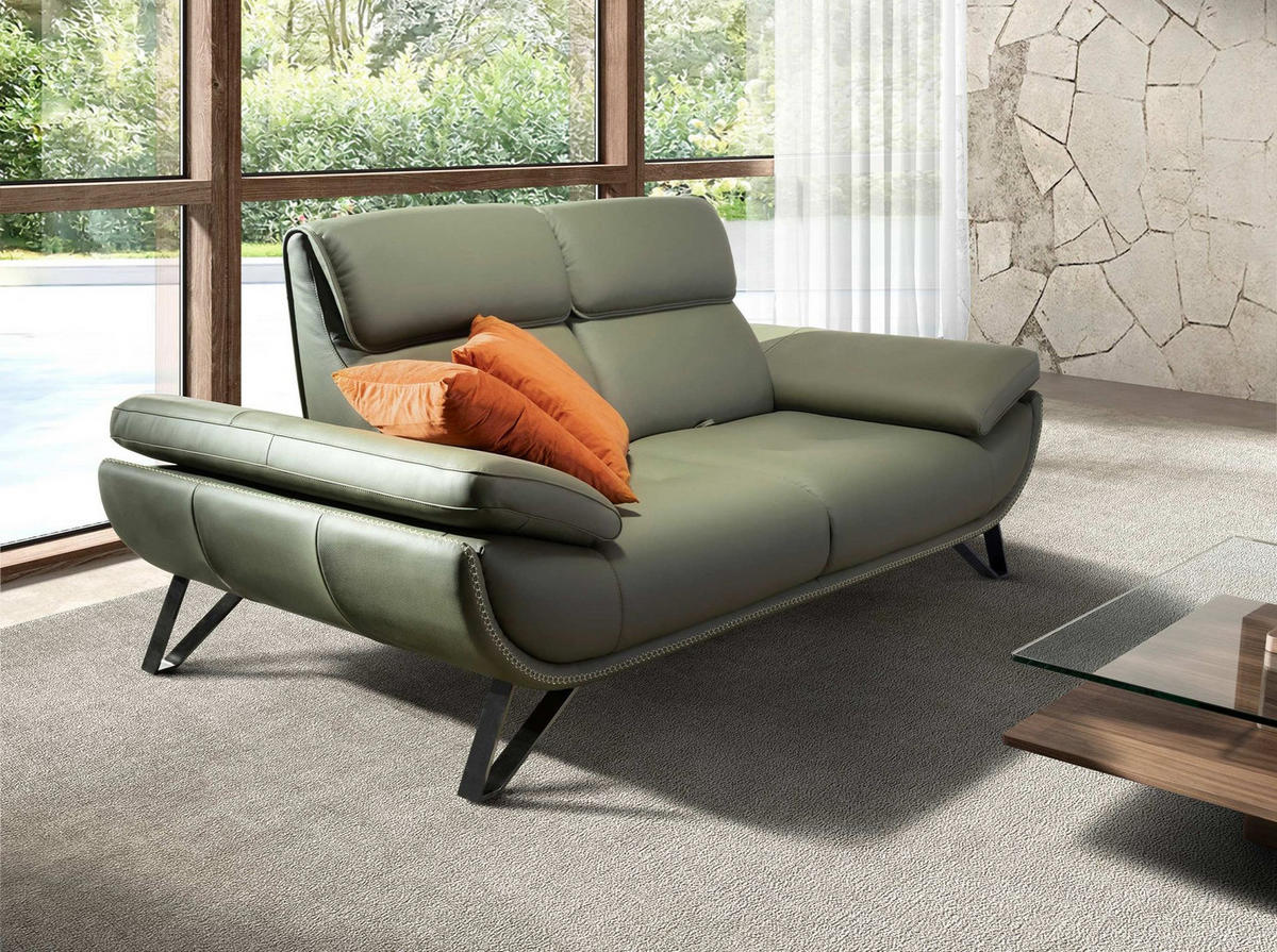 SOFA 2-Sitzer-Sofa aus olivgrünem Leder 205/127/95 cm - Chromfarben/Dunkelgrün, Leder/Metall (205/95/127cm) - ANGEL CERDA