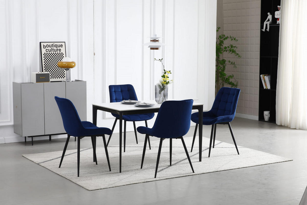 STUHL BARDI 2-er Set, Blau, Schwarz, mit Samtstoff gepolstert - Grün, Textil/Metall (49/83/58cm) - Komodee