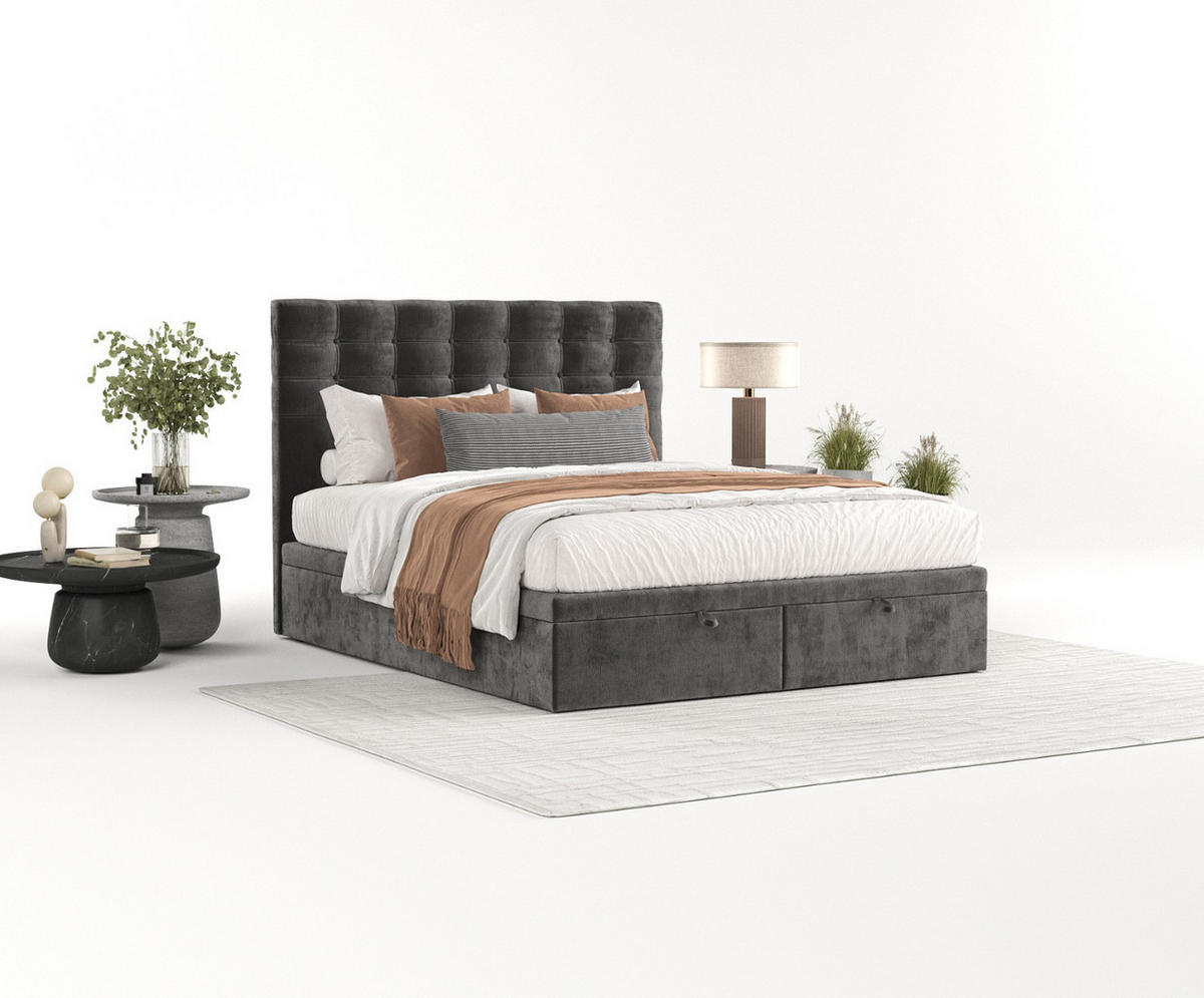POLSTERBETT Callo mit Stauraum 180/200 cm Stahl im Lotta Stoff - Schwarz/Graphitfarben, Holz/Holzwerkstoff (180/200cm) - AltaBeds