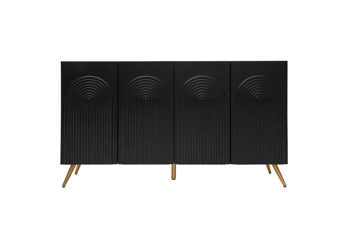 SIDEBOARD mit verstellbaren Einlegeböden, 3D-Vertikalrillen und Bogentüren aus Holzwerkstoff, Schwarz - Schwarz, Holzwerkstoff (150/83/38cm) - Redom