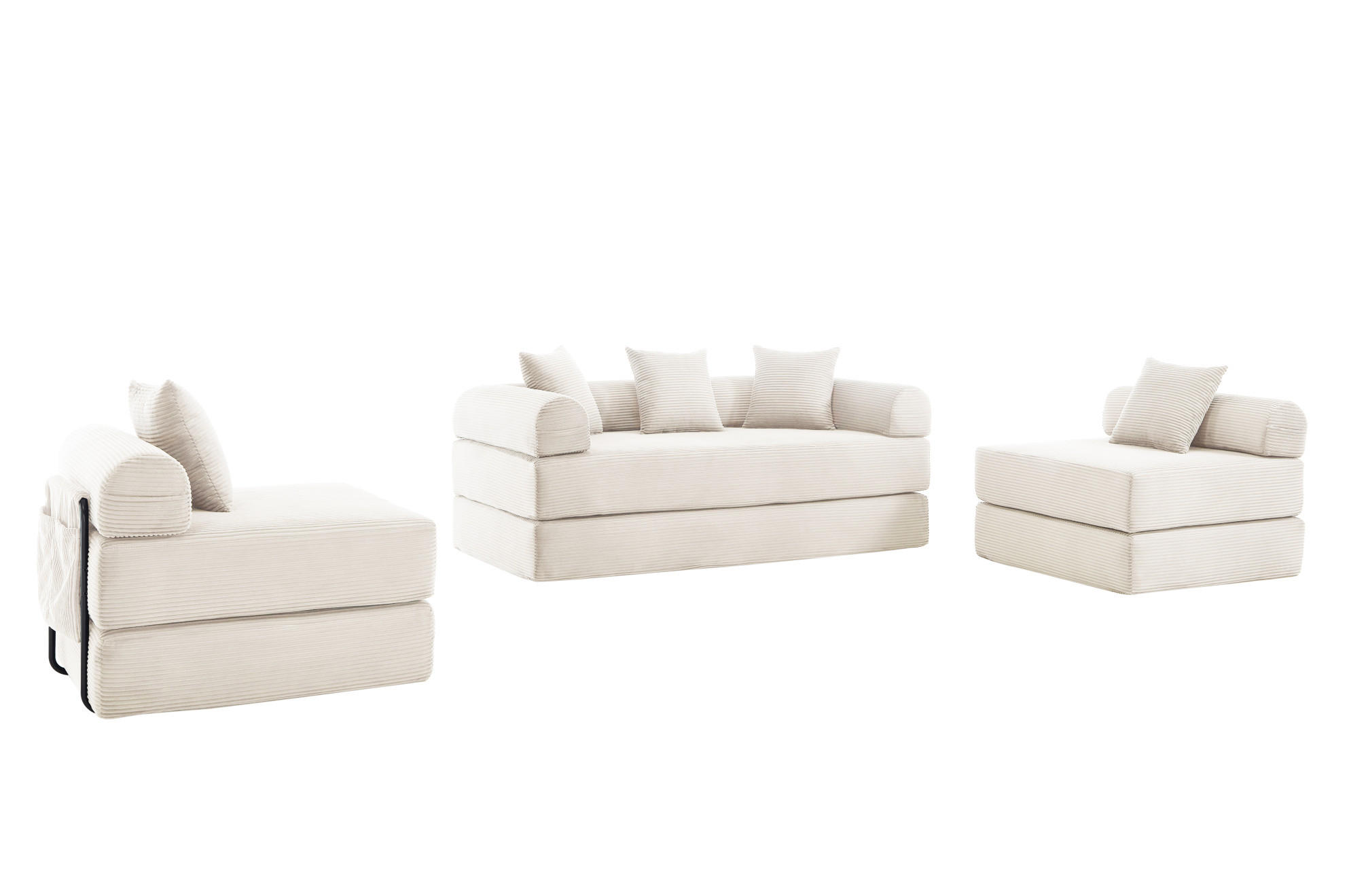 MODULARES Schlafsofa 270/180/64 cm aus Cord mit Seitentasche Beige - Beige, Textil (180/64/270cm) - Modenvie