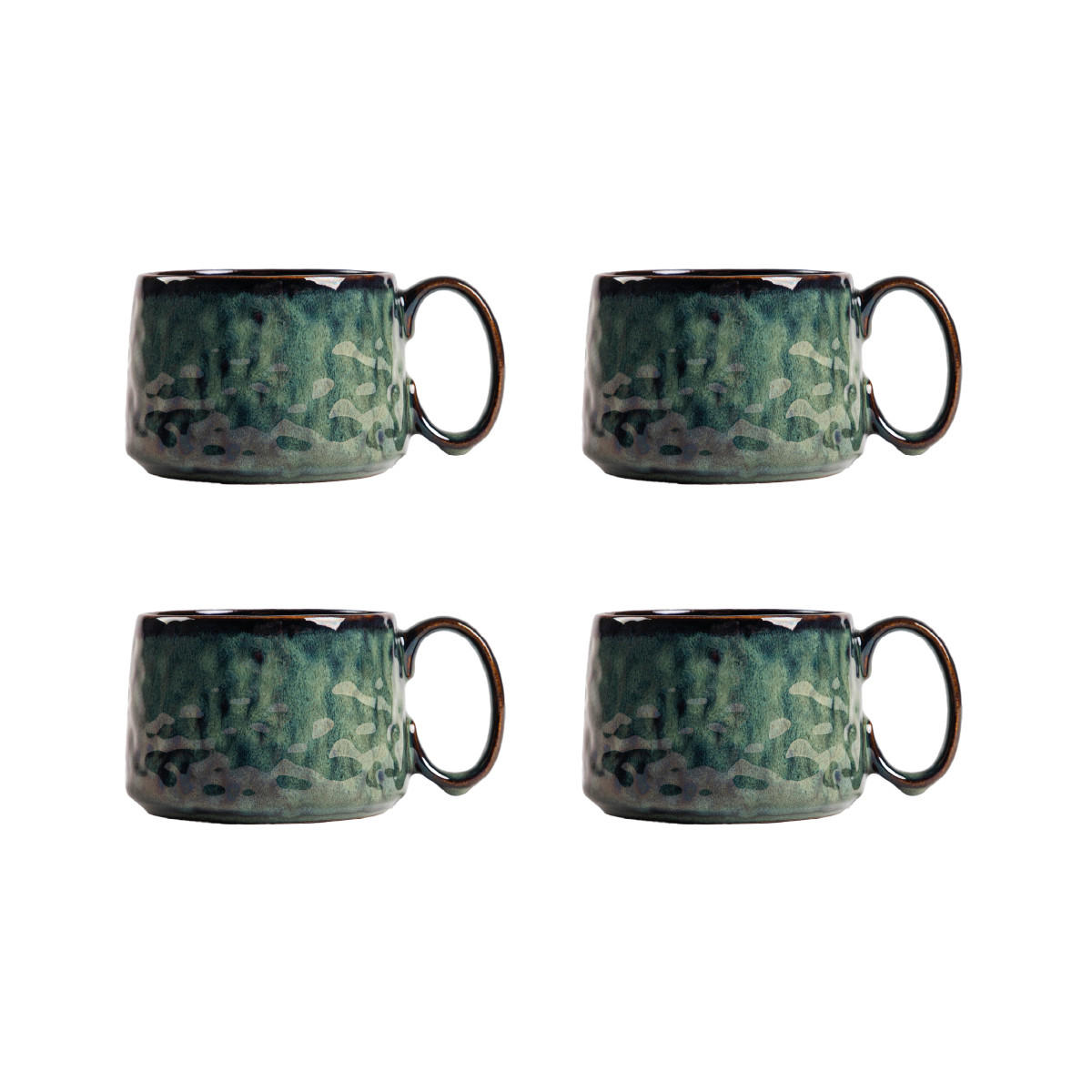 BECHER Mido niedrig türkis 0,4 l 4er-Set - Smaragdgrün, Keramik (0.4L) - Homla