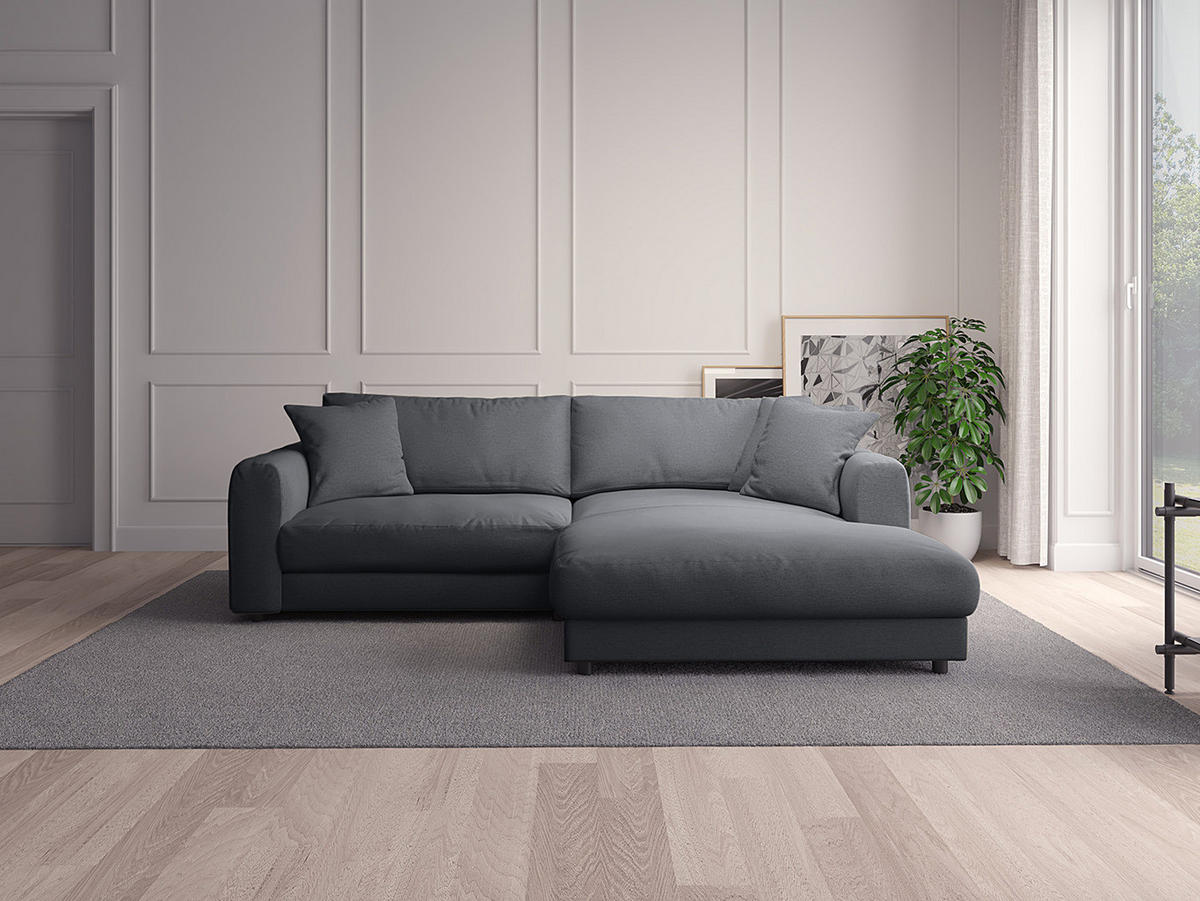 ECKSOFA mit Longchair - Schwarz/Grau, Holz/Kunststoff (238/183cm) - home24