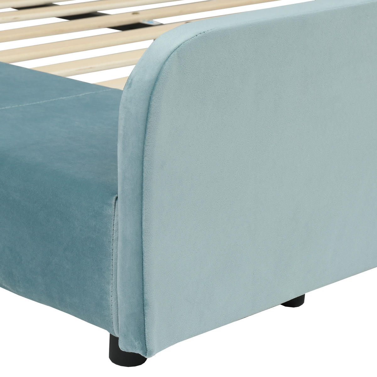 POLSTERBETT 140/200 cm in Blau & Natur mit Schreibtisch, Hocker und Ablageboden Samt - Blau, Holzwerkstoff/Textil (140/200cm) - CHICFURN