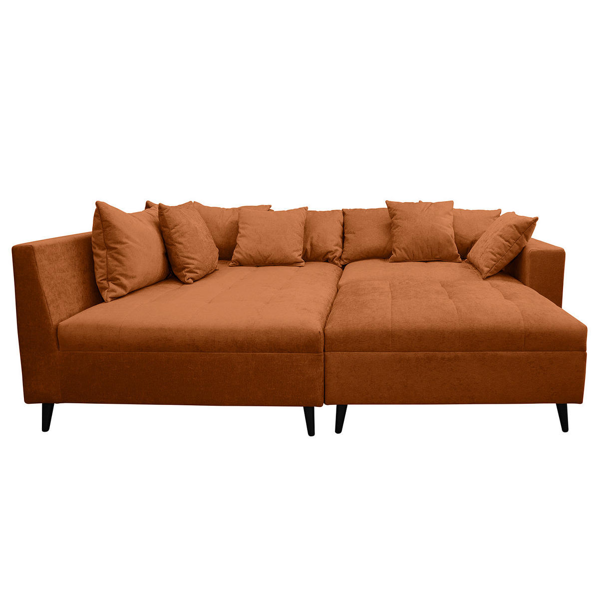 ECKSOFA mit Ottomane und Hocker - Rostfarben/Schwarz, Birkenholz/Textil (247/174cm) - home24