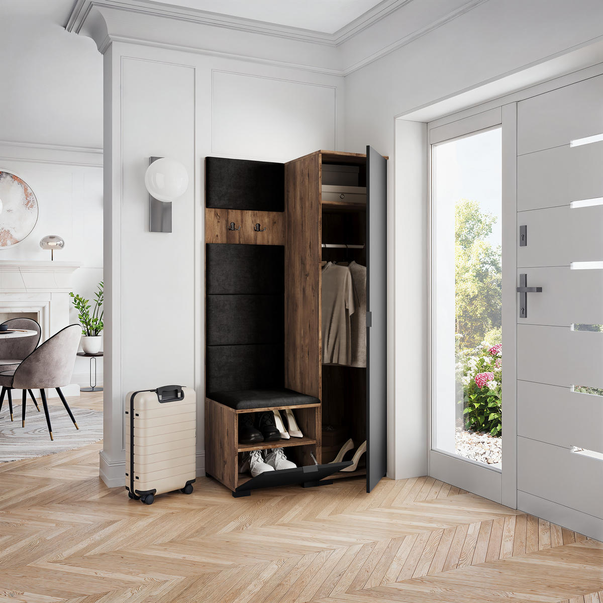 GARDEROBENSCHRANK LORI 95/181/51 cm Modern Eichefarben - Eichefarben/Schwarz, Holzwerkstoff (95/181/51cm) - MASSENO