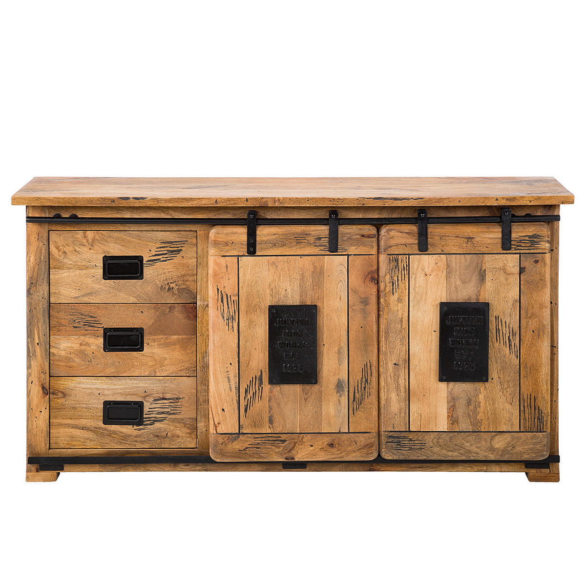SIDEBOARD - Mango massiv / Eisen - Mango / Schwarz - Braun, Holz/Metall (150/80/45cm) - home24
