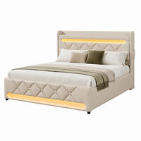 POLSTERBETT mit Stauraum und LED 140x200 cm Leinen Beige mit Matratze - Beige, Metall (140/200cm) - Beauniv