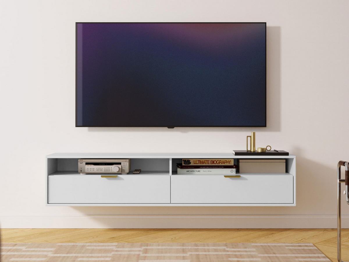 TV-LOWBOARD Queen 175 - Goldfarben/Weiß, Holzwerkstoff/Metall (175/35/33cm) - MIRJAN24