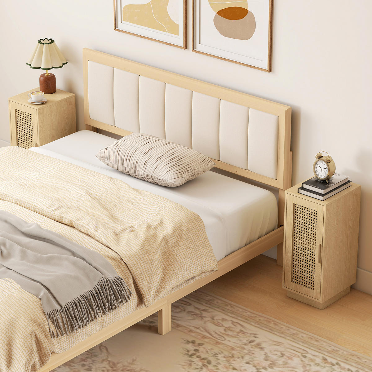 NACHTSCHRANK DE-12977 verstellbares Regal und geflochtene Tür Naturholz - Naturfarben, Holzwerkstoff (25/60/30cm) - ComfortXL
