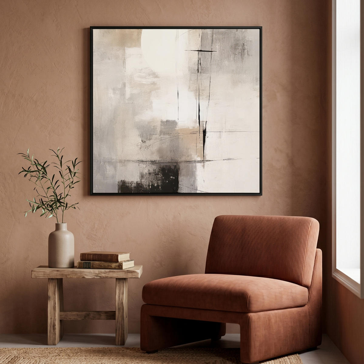 LEINWAND Bilder mit Rahmen - Abstrakt - Kunst - Grau - 90x90 - Hellgrau, Textil (90/90cm) - MuchoWow