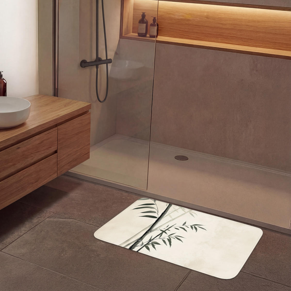 KOUPELNOVÁ PŘEDLOŽKA Japandi - Bambus - béžová 90x60 cm - ecru, textil/plast (90/60cm) - OnlyWow
