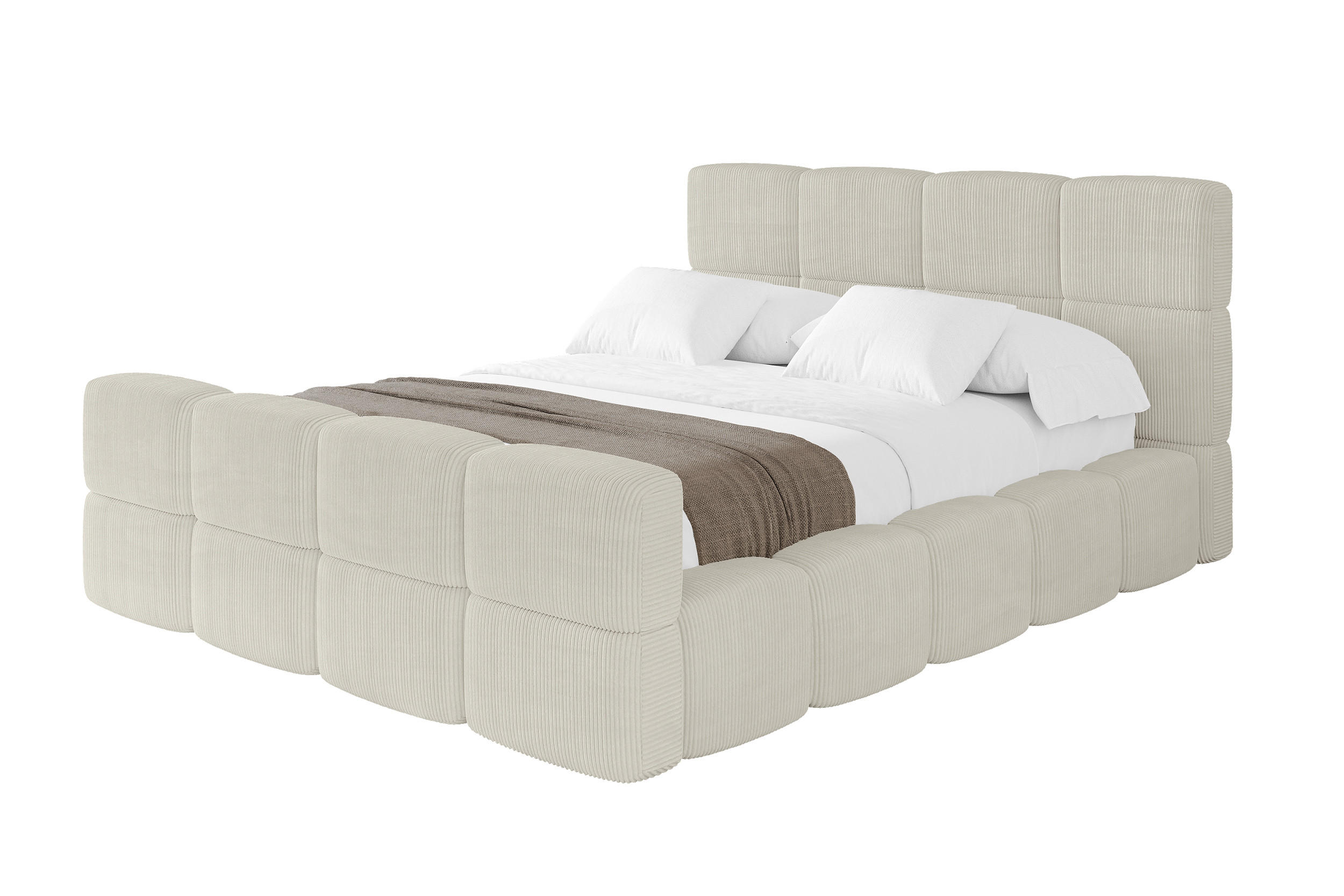 POLSTERBETT mit Bettkasten und Lattenrost, Bett mit Matratze H3/H4, Kopfteil, Boxbett, Doppelbett mit Stauraum - NATA-Z 200x200 Creme - Ecru, Holzwerkstoff/Textil (200/200cm) - ALTDECOR