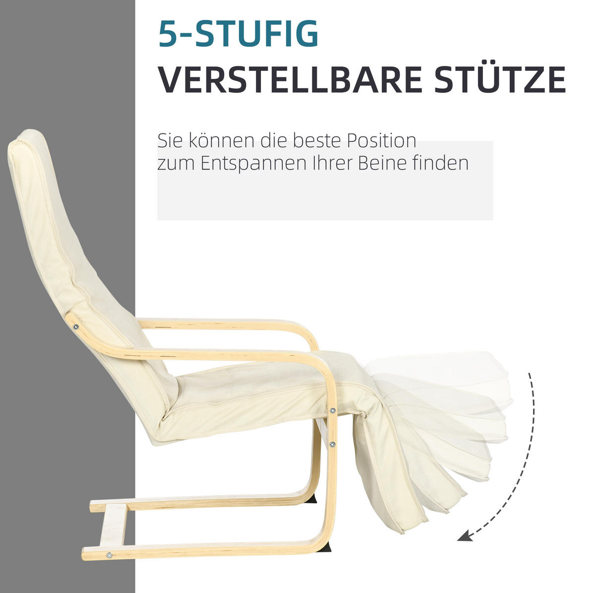 RELAXSESSEL 66,5/94/100 cm mit verstellbarem Fußteil - Creme, Textil (94/100/66.5cm) - BEAOK