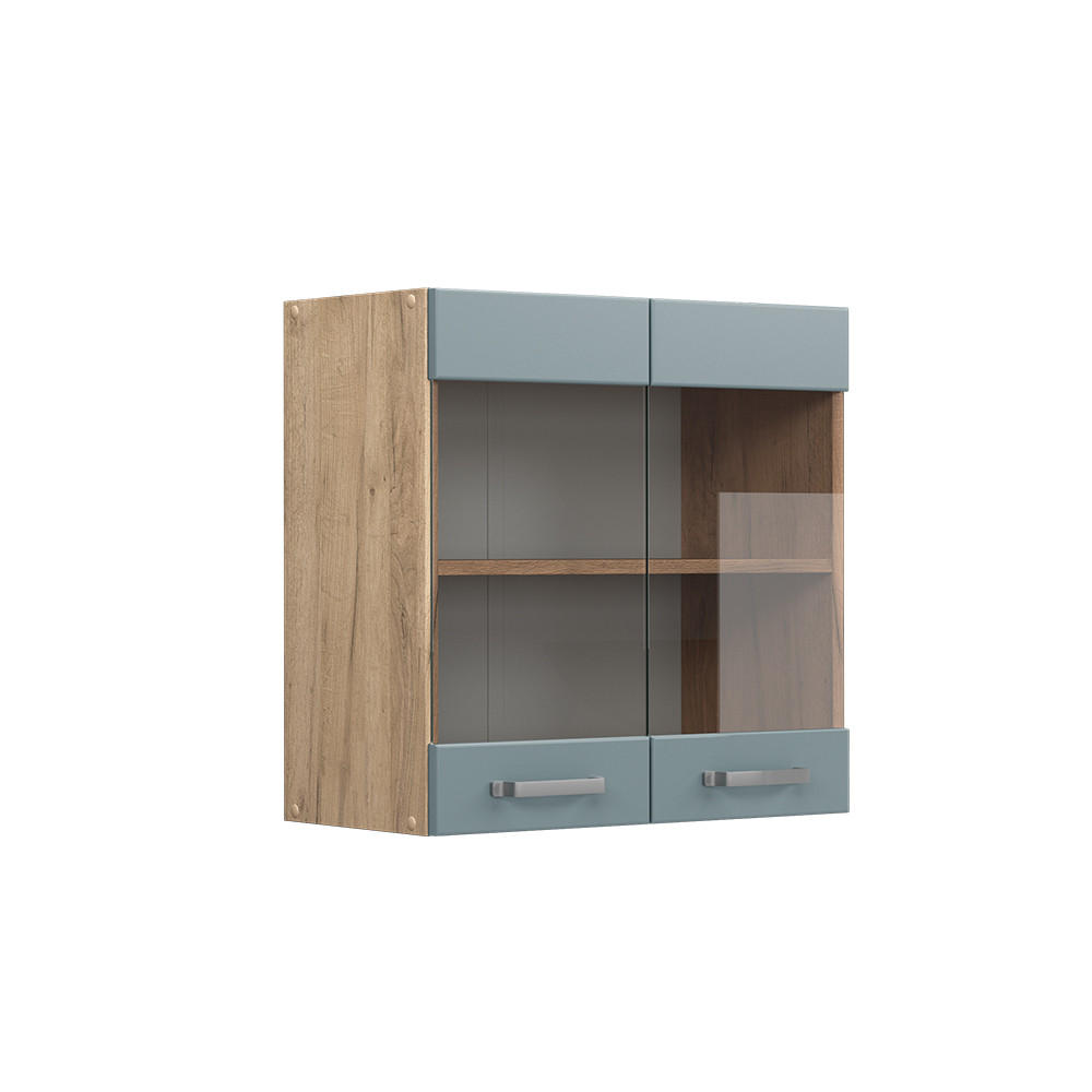 KÜCHENGLASSCHRANK R-Line Blau-Grau 60 cm - Honigeiche/Eiche Wotan, Holzwerkstoff (60/60/31cm) - Vicco