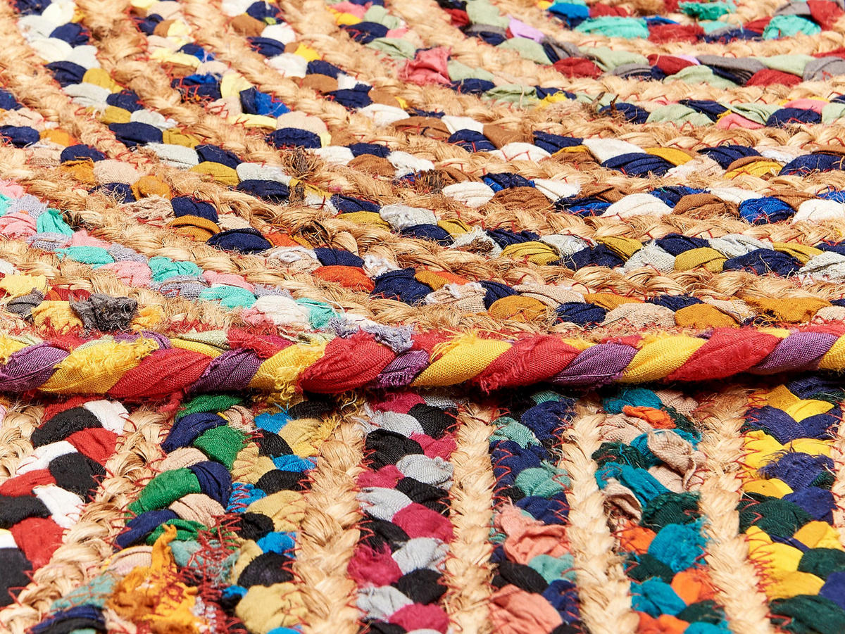 TEPPICH geflochten Yenice 140/140 cm - Multicolor, Textil (140/140cm) - Beliani