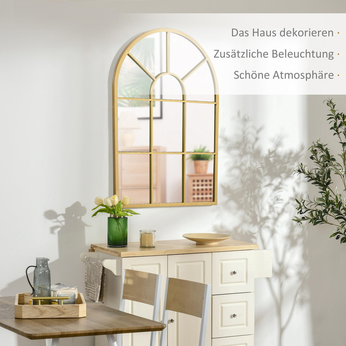 WANDSPIEGEL Fensterspiegel 70 x 50cm Flurspiegel mit Metallrahmen Gold - Goldfarben, Glas/Metall (2/50/70cm) - HOMCOM