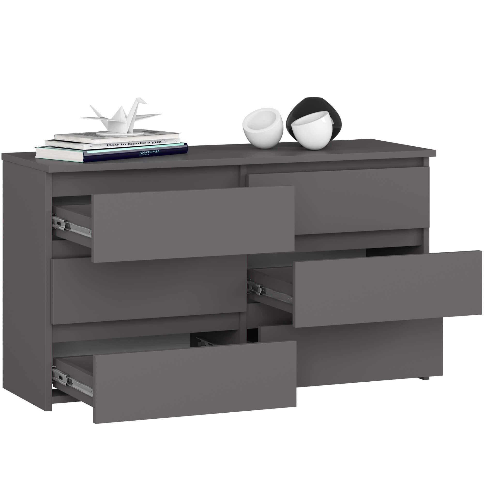 KOMMODE CL100 6 Schubladen, Grau, 35x100x57 cm - Grau, Holz (100/57/35cm) - Milordbikes