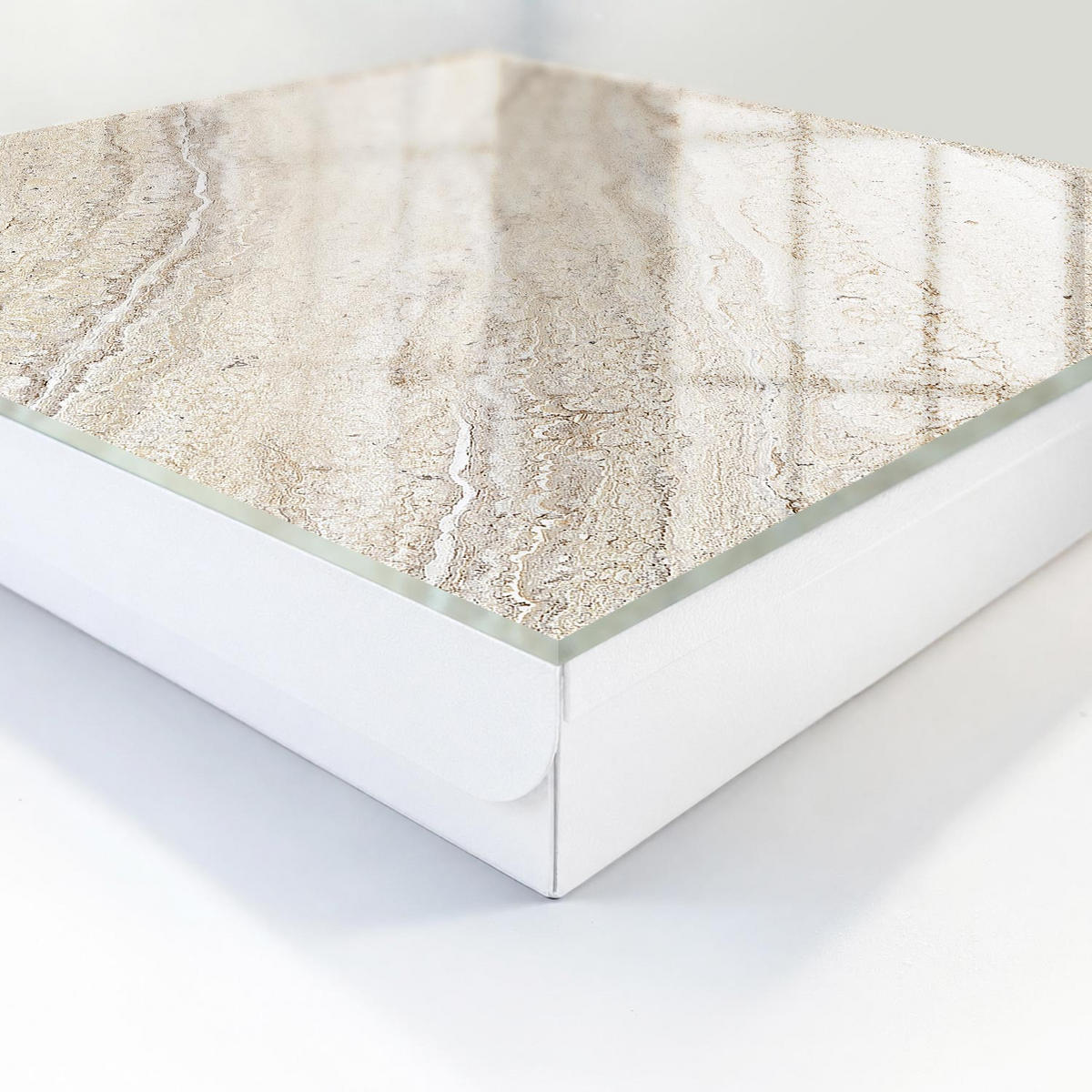 SCHLÜSSELBOX Weiß 30x30 cm – Türöffnung nach rechts - Heller Marmor - Beige, Metall (30/30/5cm) - TULUP
