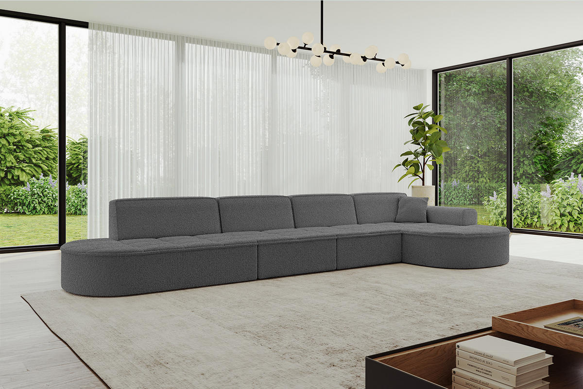 ECKSOFA Ottomane Rechts TARO-L3 - 413x171x79,5 cm Grau - Grau, Holzwerkstoff/Textil (413/171cm) - ALTDECOR