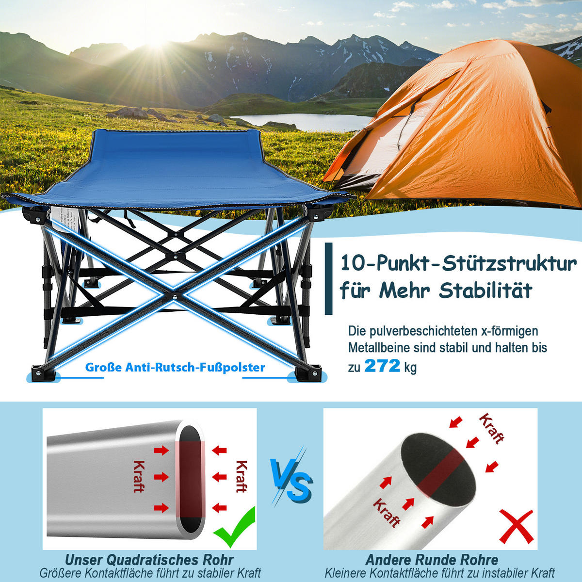 CAMPINGLIEGE Klappbare Blau - Blau, Metall - COSTWAY