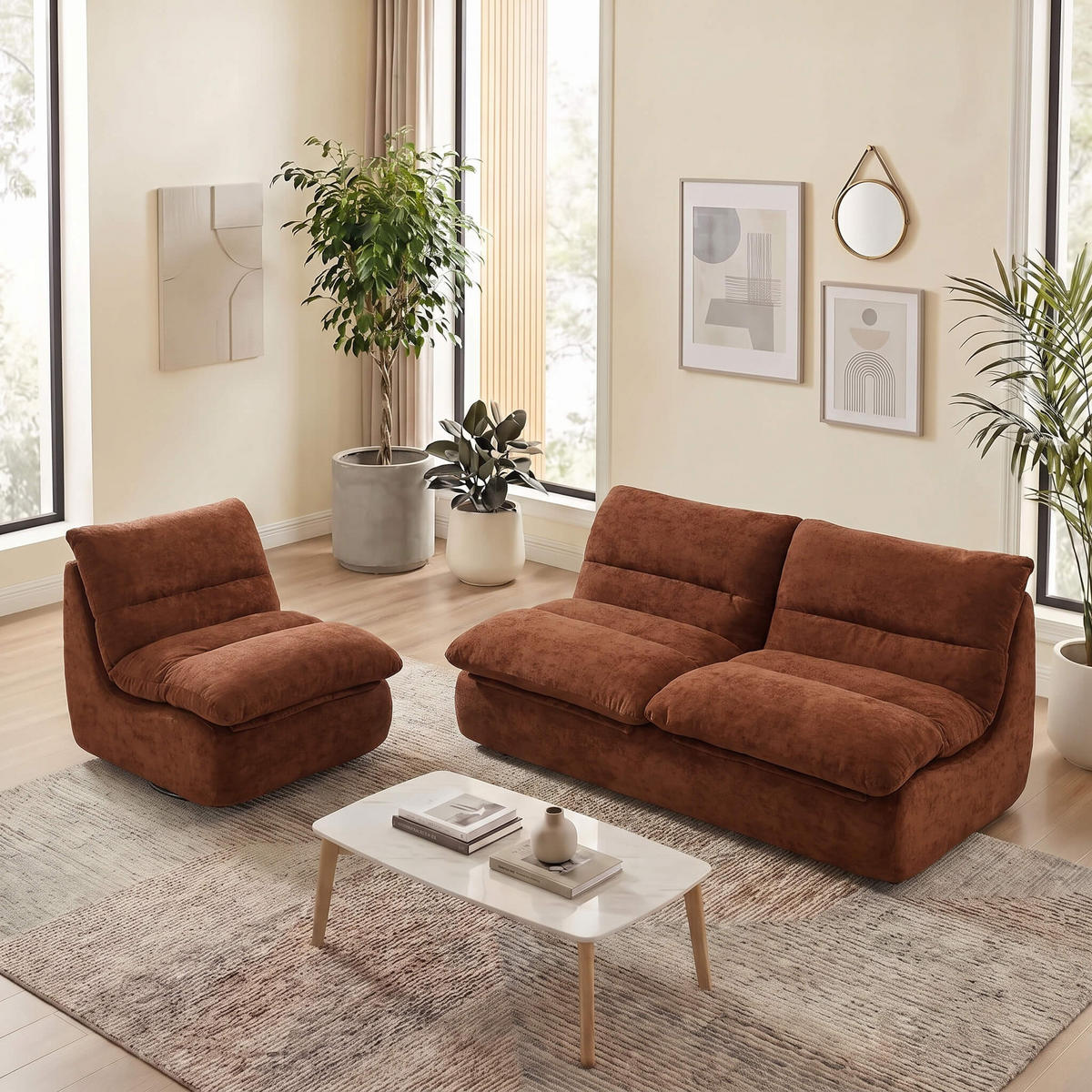 SITZGARNITUR Nuvia Sofa und Sessel Schokolade und Schokolade - Dunkelbraun, Textil (160/73/100cm) - COCO Living
