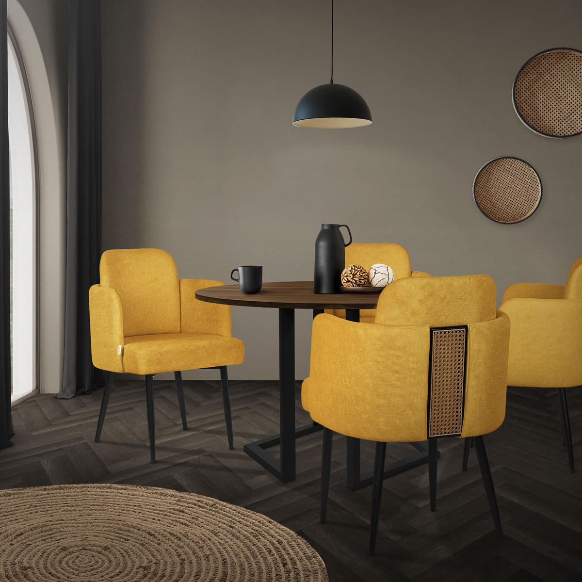 ESSZIMMERSTUHL Senf mit Stoffbezug - Gelb/Schwarz, Textil/Metall (59/86/59cm) - ML-DESIGN